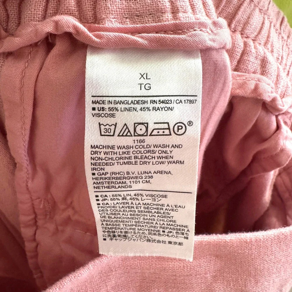 Banana Republic Pink Linen Blend Wide Leg Cropped Pants Womens XL Elastic Waist